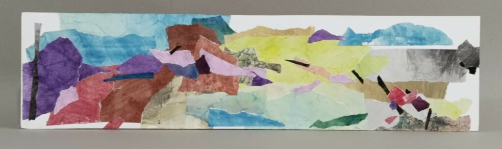 Canvis, camins i viatges nº 1 – collage de paper pintat. 23 x 68cm cm