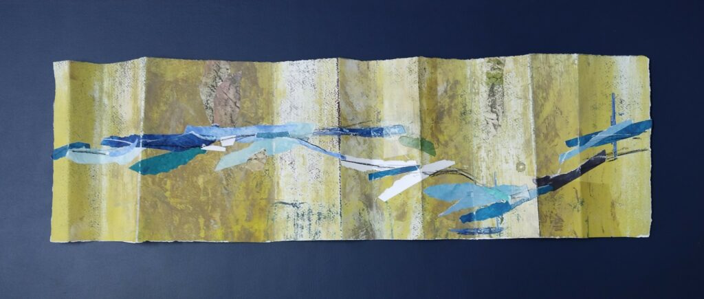 El camí del riu – 30 x 70 cm Collage i tècnica mixta sobre tauler.