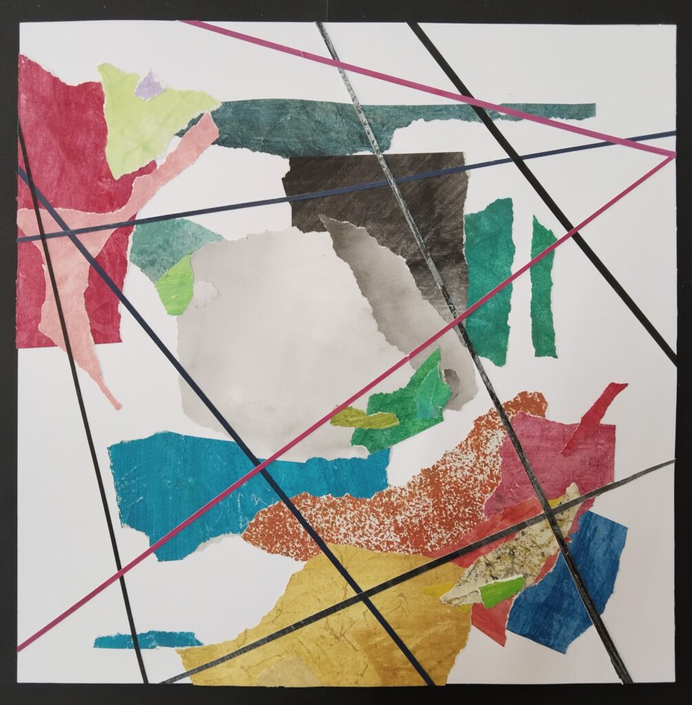 Terra incògnita- 30 x 30 cm Collage de paper pintat.