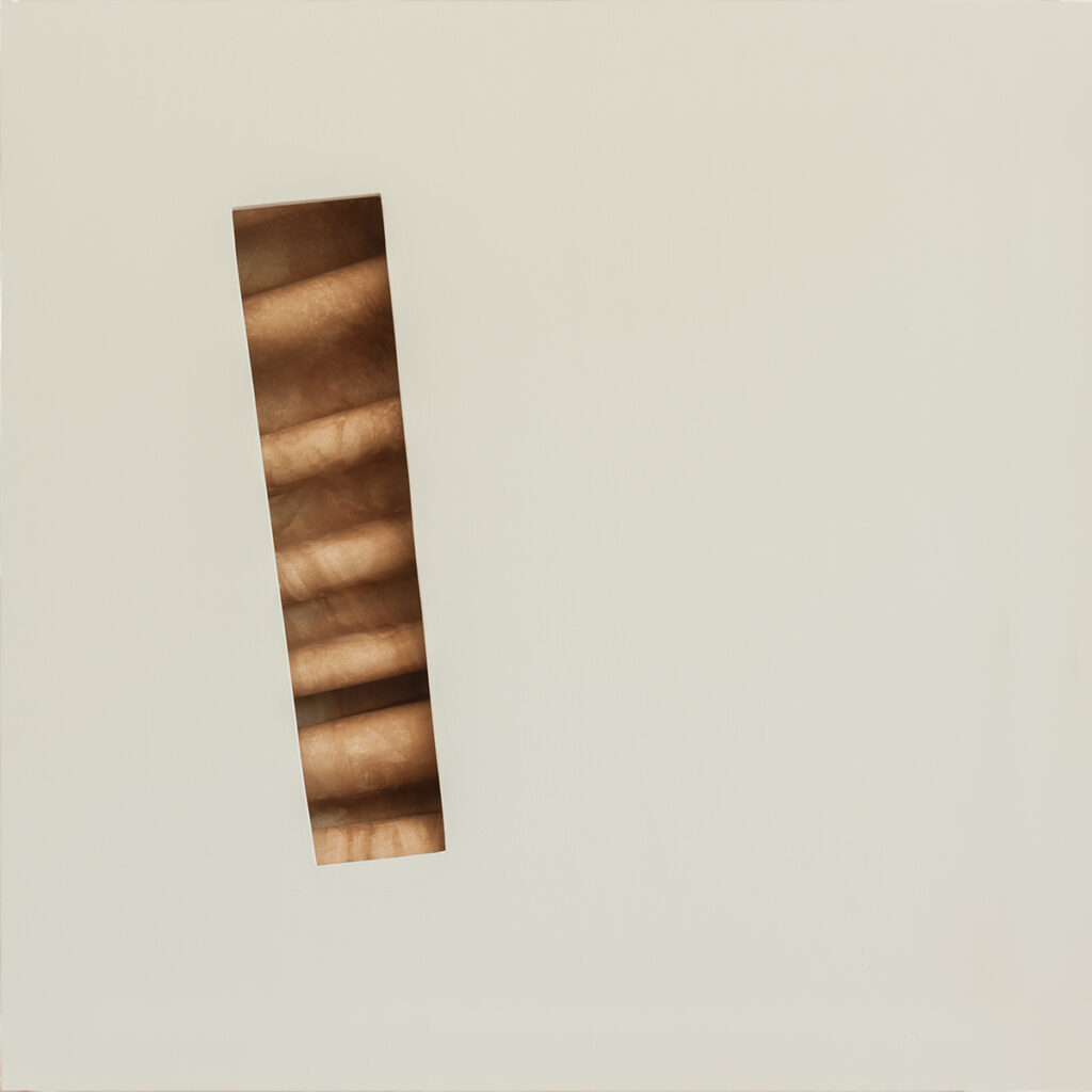 Voyeur 1 – 60 x 60 cm contraxapat i tècnica mixta sobre paper.